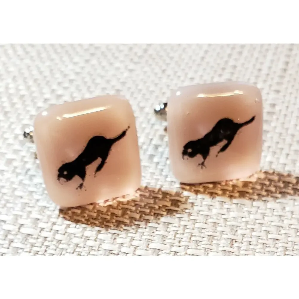 Pink Lucite Badger‎ 1960s Vintage Cuffllinks / Cuff Links- Mid-century cl-